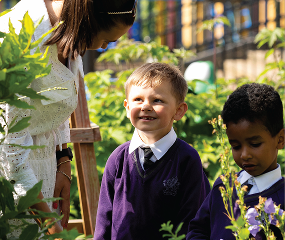Pupils with teacher outside